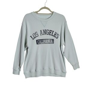 Aerie Los Angeles California Waffle Knit Sweatshirt Mint Green Small Distressed